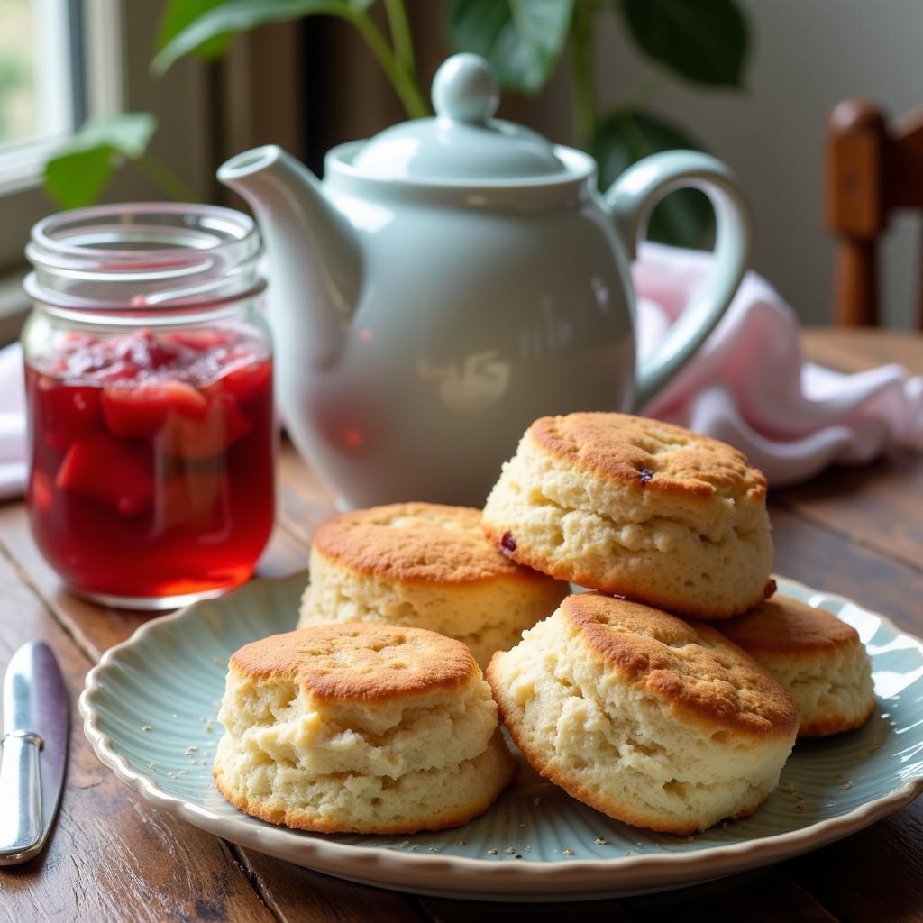 Scones and jam with a pot of tea