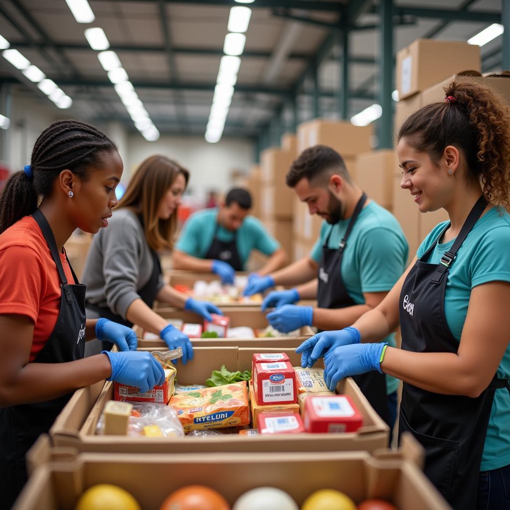 Volunteers Sorting Food Donations at a Goodwill Food Bank