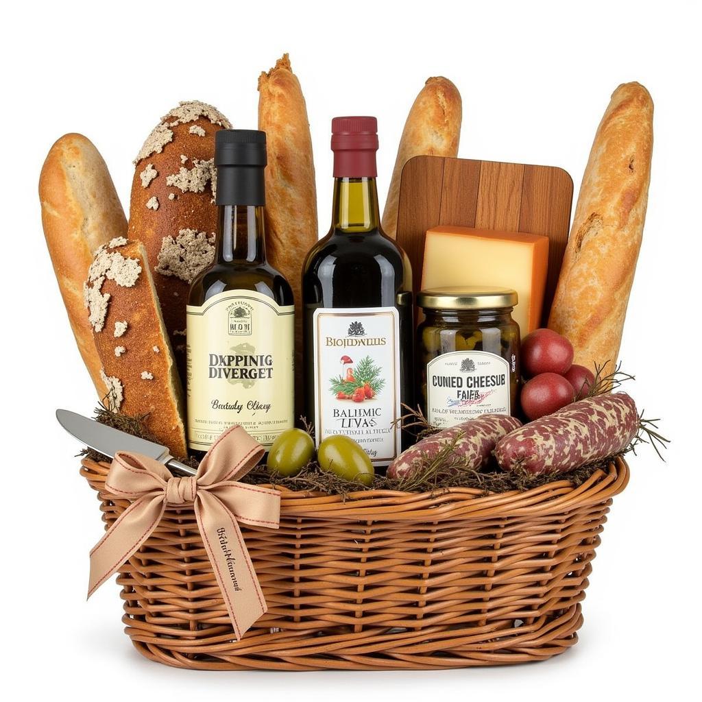 Gourmet bread dipping set gift baskets with additional treats