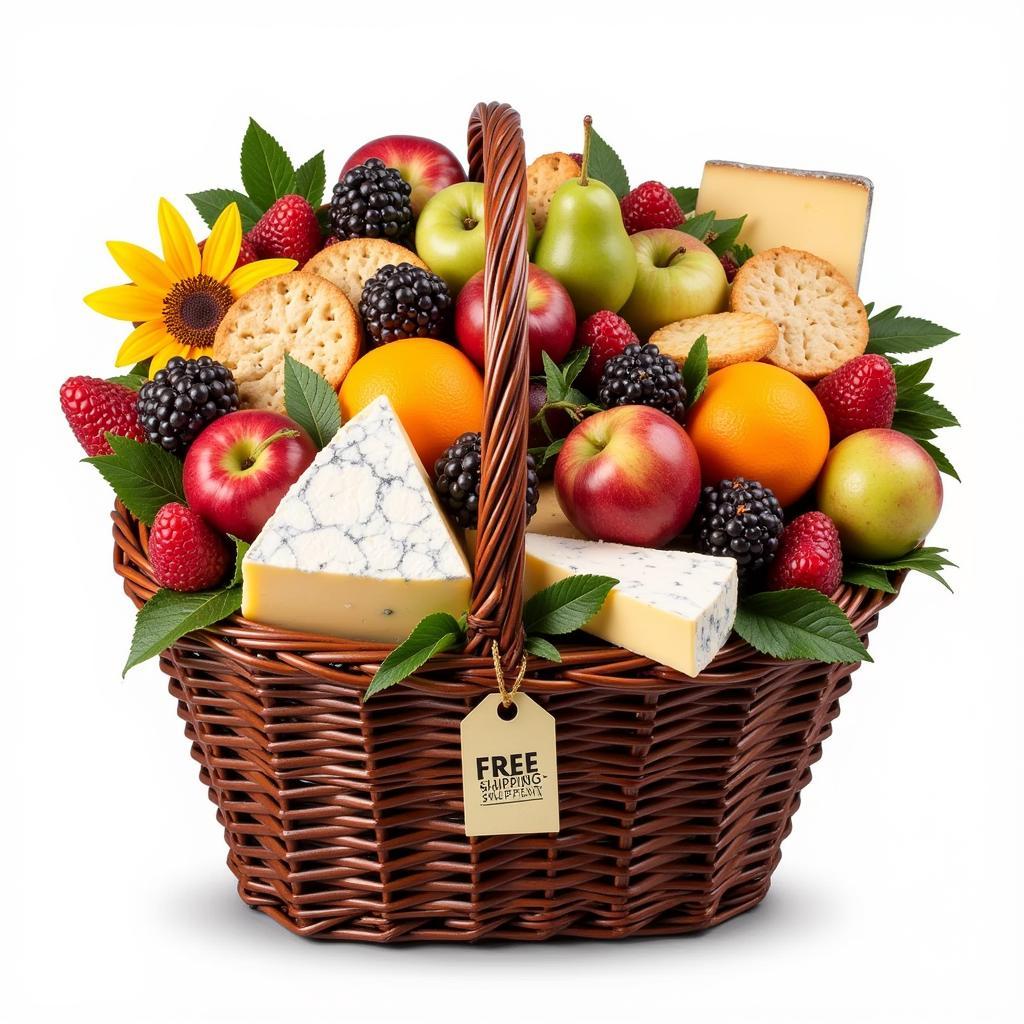 Gourmet food gift basket with free shipping option.