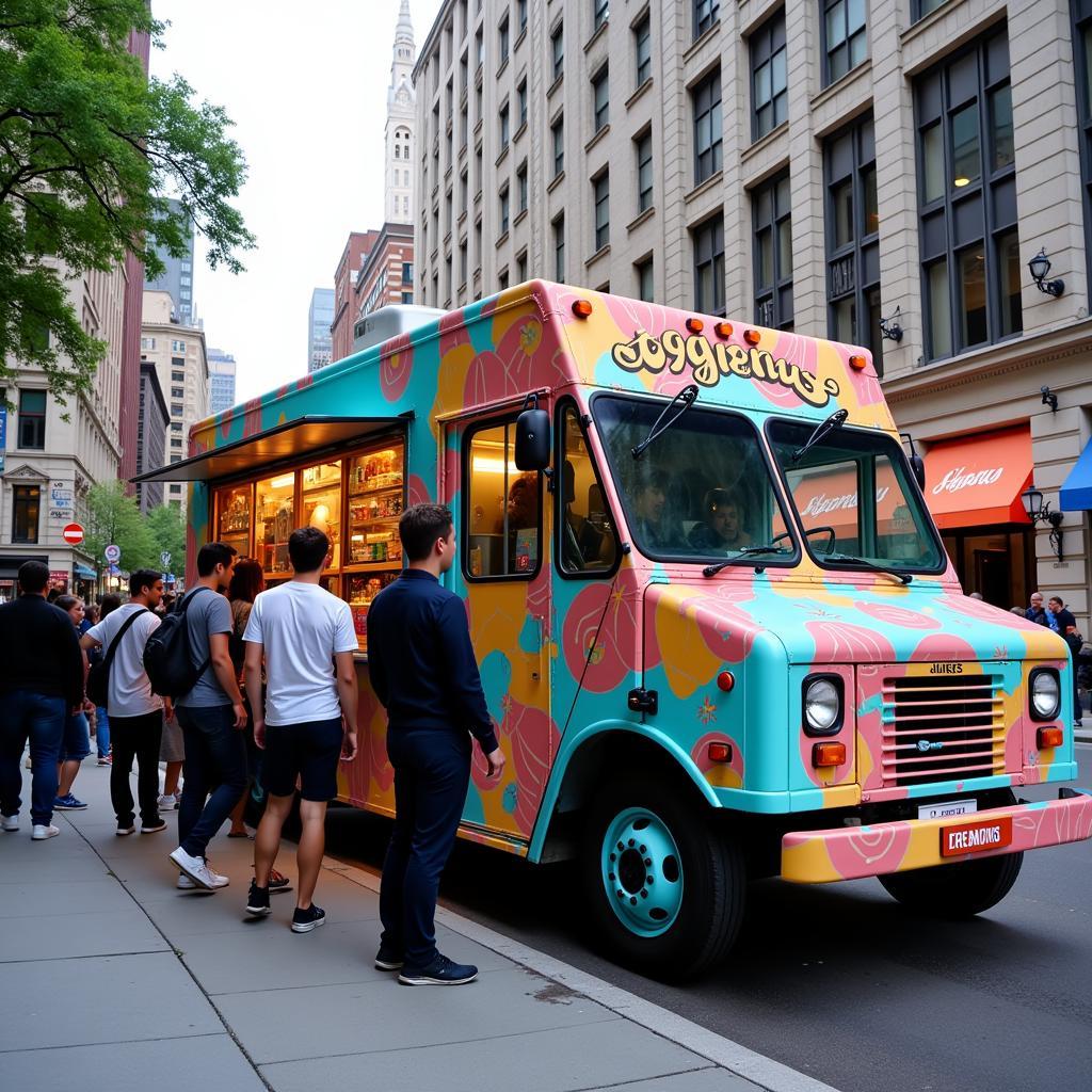 Gourmet Food Truck in a Modern Cityscape