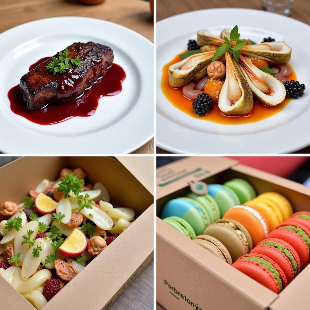 Exquisitely plated French dishes ready for delivery, showcasing attention to detail and presentation.