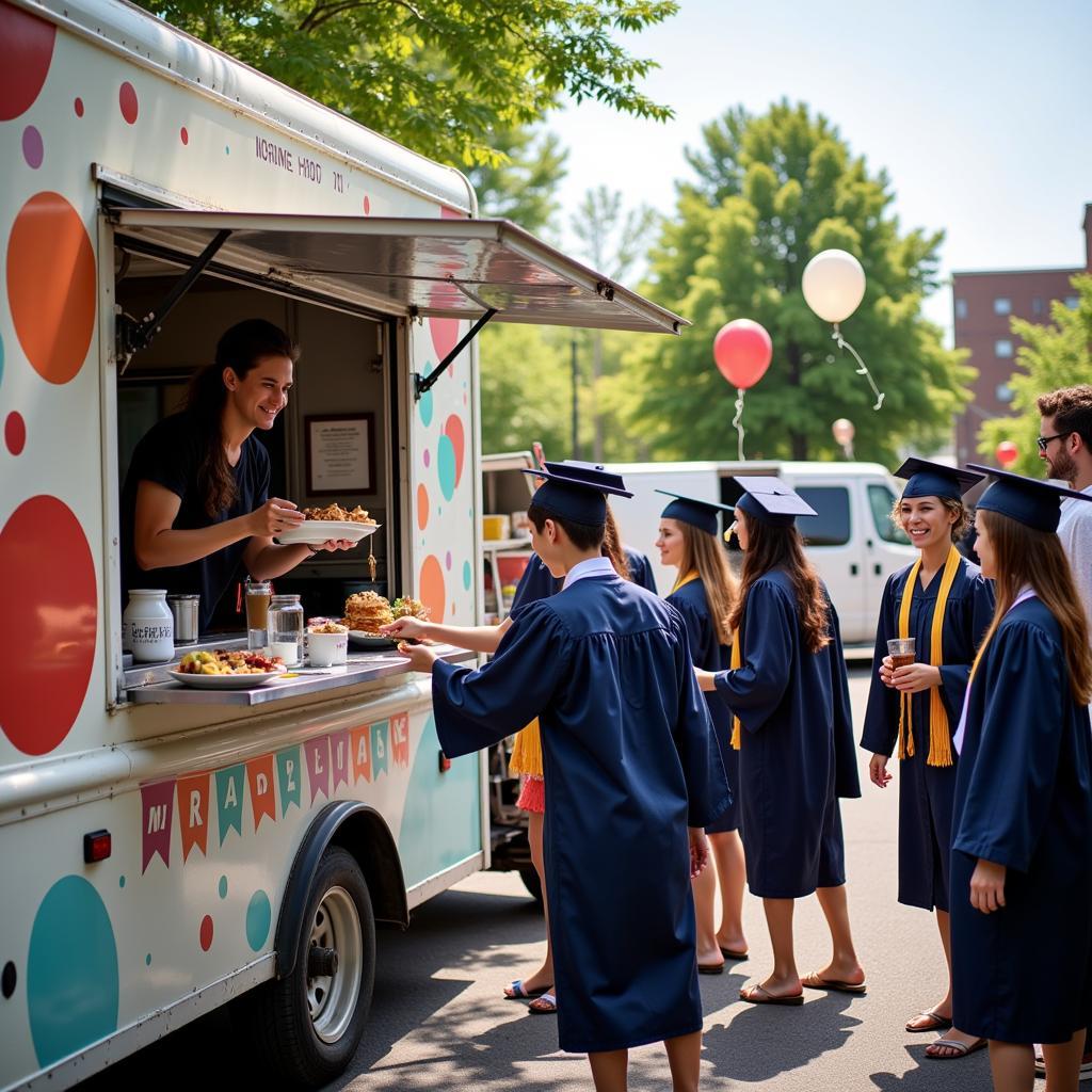 Food truck serving graduates at a celebratory graduation party