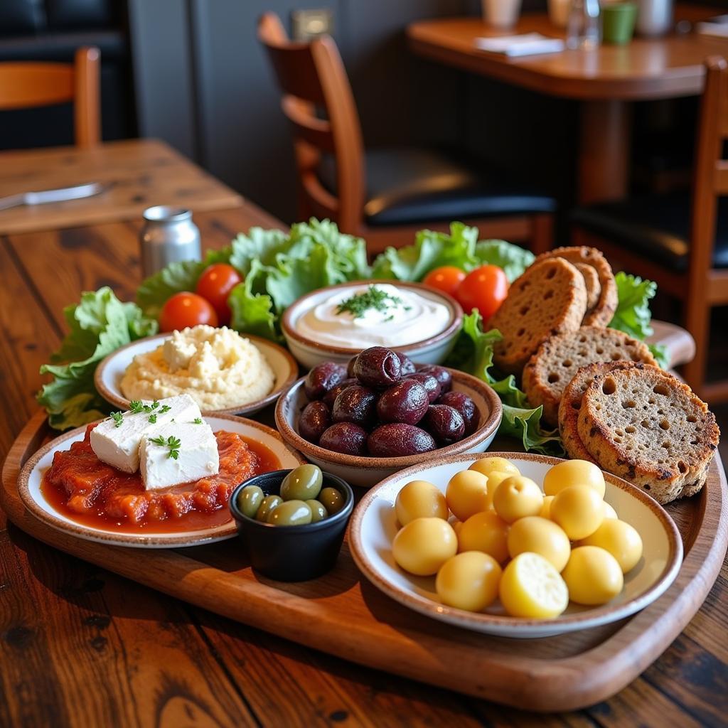 A colorful platter of Greek meze in Greenpoint