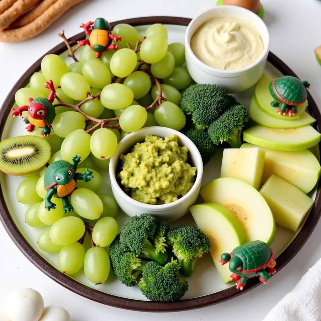 A Colorful Platter of Green Fruits and Vegetables for a Ninja Turtle Party