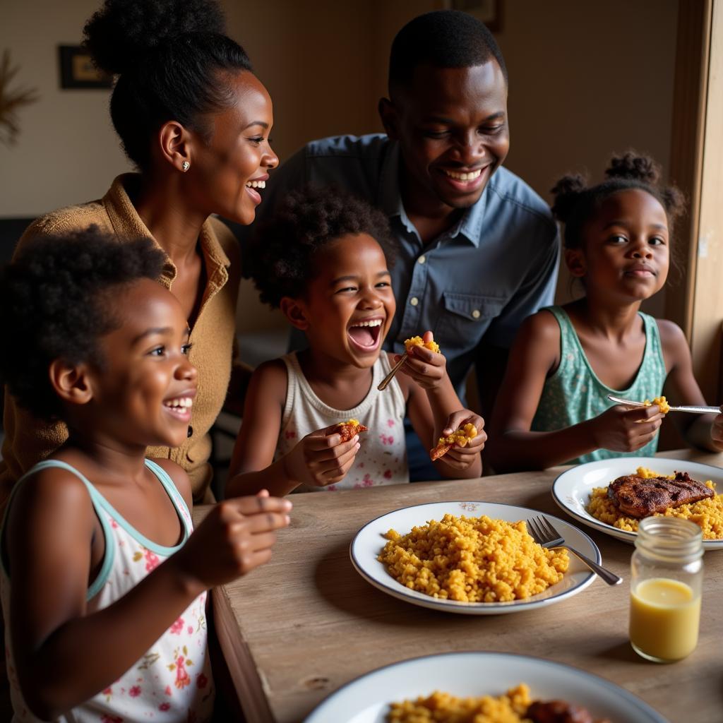 Haitian Family Sharing a Meal of Lalo