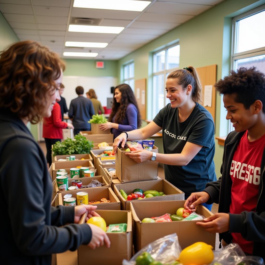 Volunteers distributing food at the Hand Up Youth Food Pantry