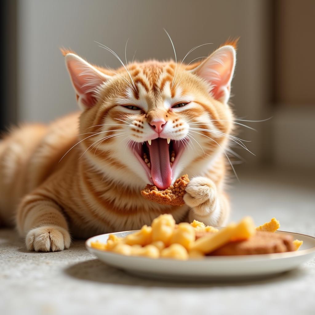 A contented cat enjoying a bowl of N and D cat food