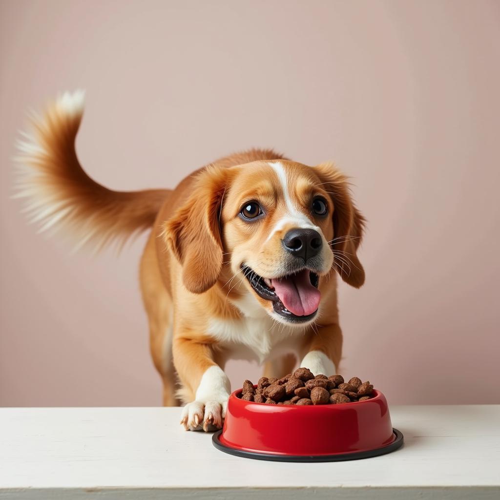 A happy dog enjoying beef heart food