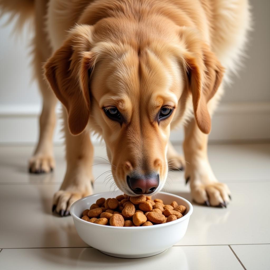 Happy Dog Enjoying Paw Lickin' Chicken Dog Food