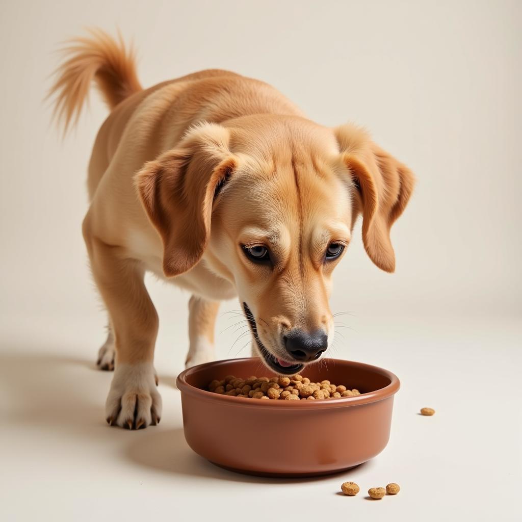 A happy dog enjoying its meal