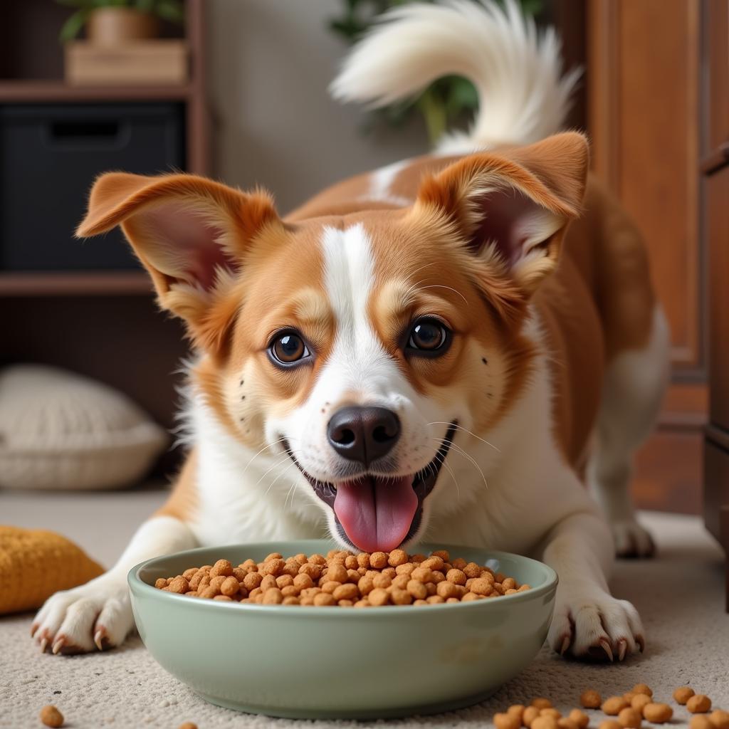 Happy Dog Eating From Bowl