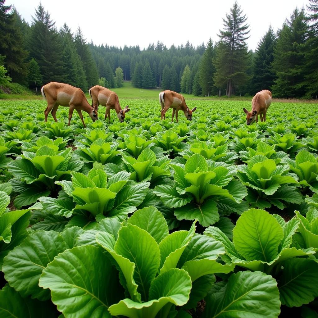 Deer Grazing in a Healthy Brassica Food Plot