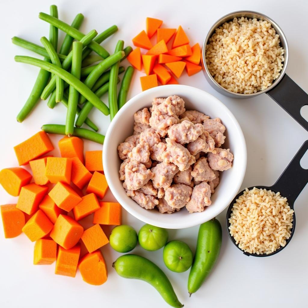 Healthy ingredients for a homemade crockpot dog food recipe.