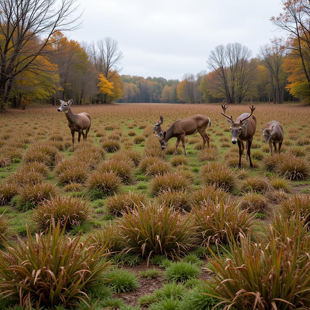 Deer foraging in a well-maintained fall food plot