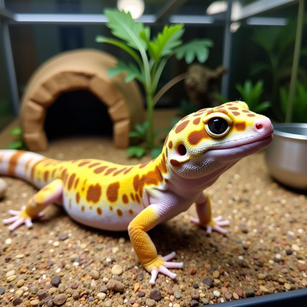 Healthy Leopard Gecko in its Terrarium