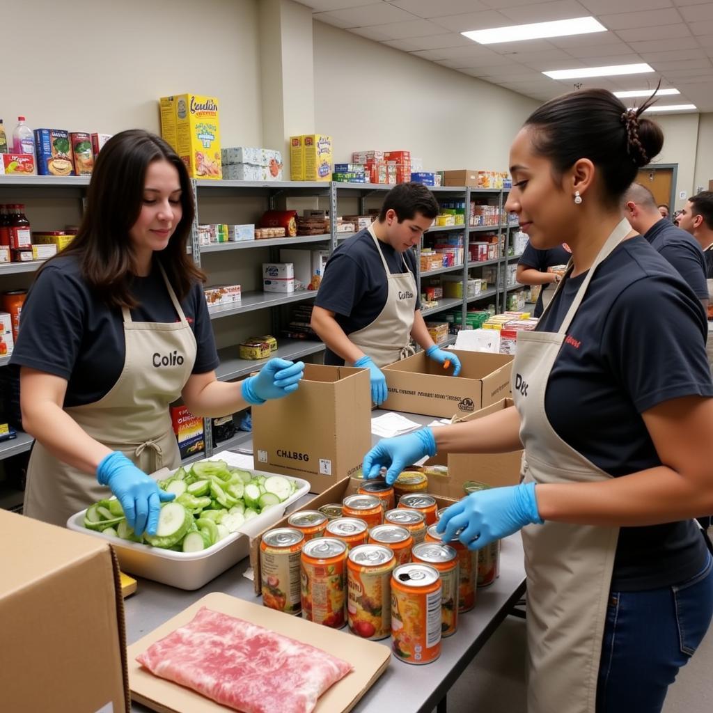 Volunteers sorting food at the Holy Redeemer Food Pantry