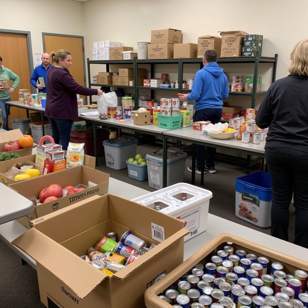 Volunteers Sorting Food at the Holy Rosary Food Pantry