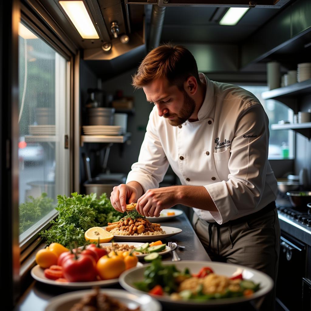 Hook and Ladder Food Truck Chef Preparing Food