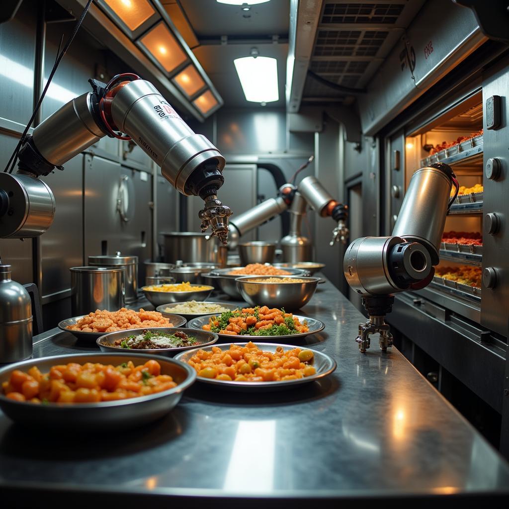 Automated kitchen equipment inside a hunger tech food truck