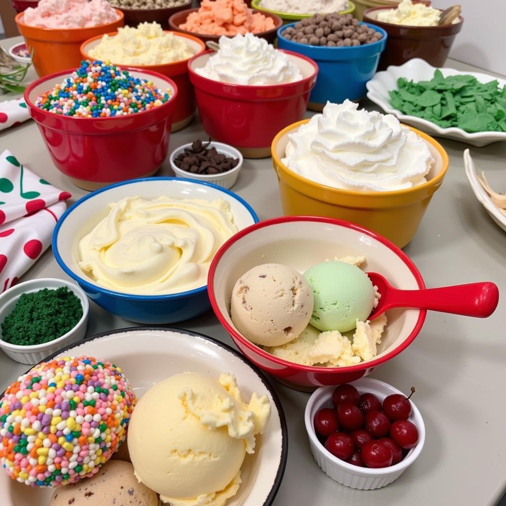 Colorful ice cream sundae bar at an after prom party.