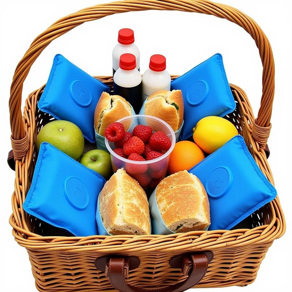 Ice packs keeping food cool in a picnic basket