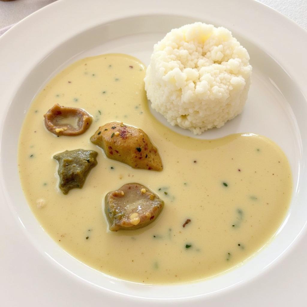 A plate of Ofe Nsala (white soup) with pounded yam