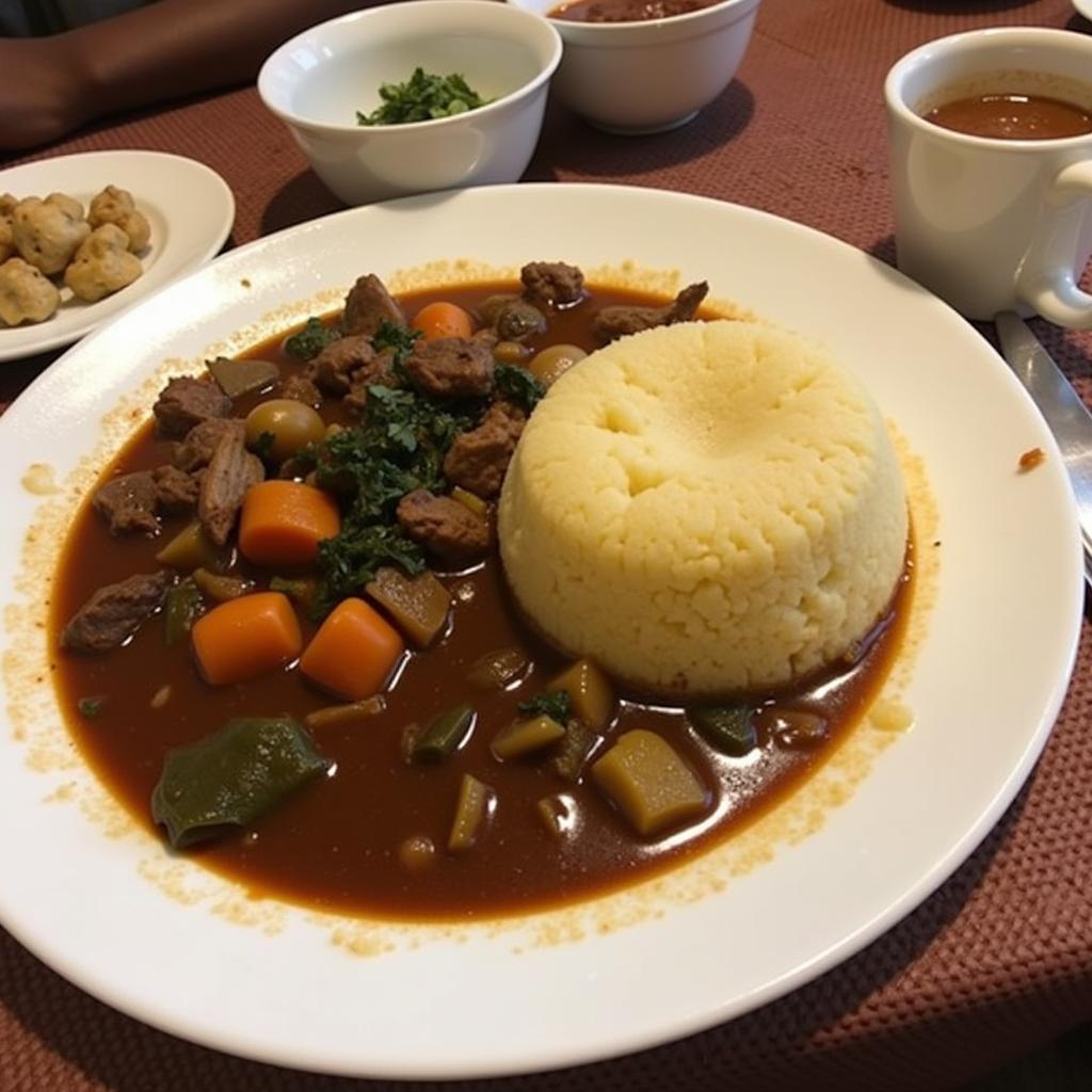 A steaming bowl of Igbo soup with a generous serving of fufu