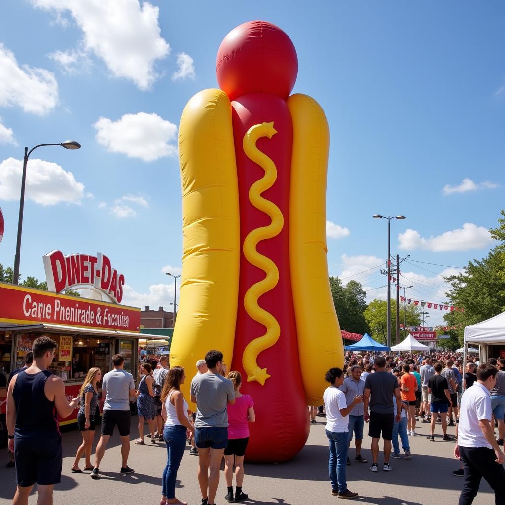 Large inflatable hot dog at a food festival