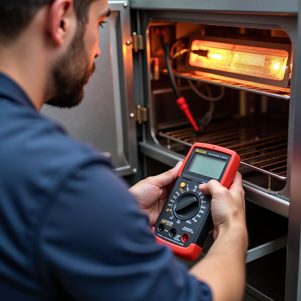 Inspecting the Heating Element of a Used Food Warmer Cabinet