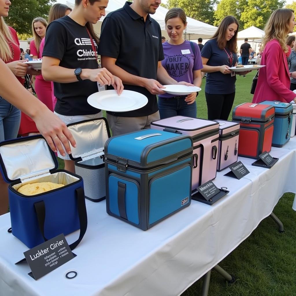 Insulated food carriers at an outdoor event