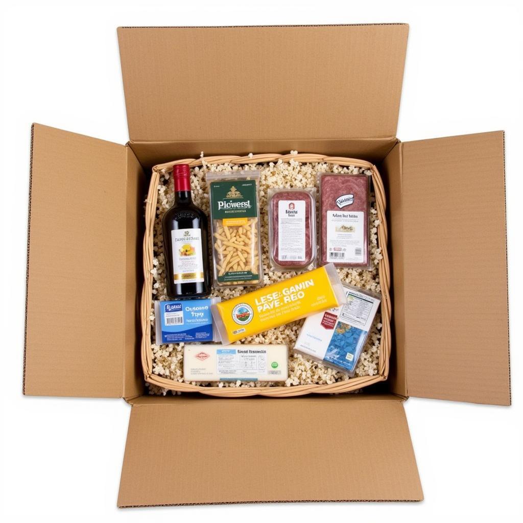 An Italian food gift basket packaged for shipping, with insulated containers and ice packs to ensure freshness.