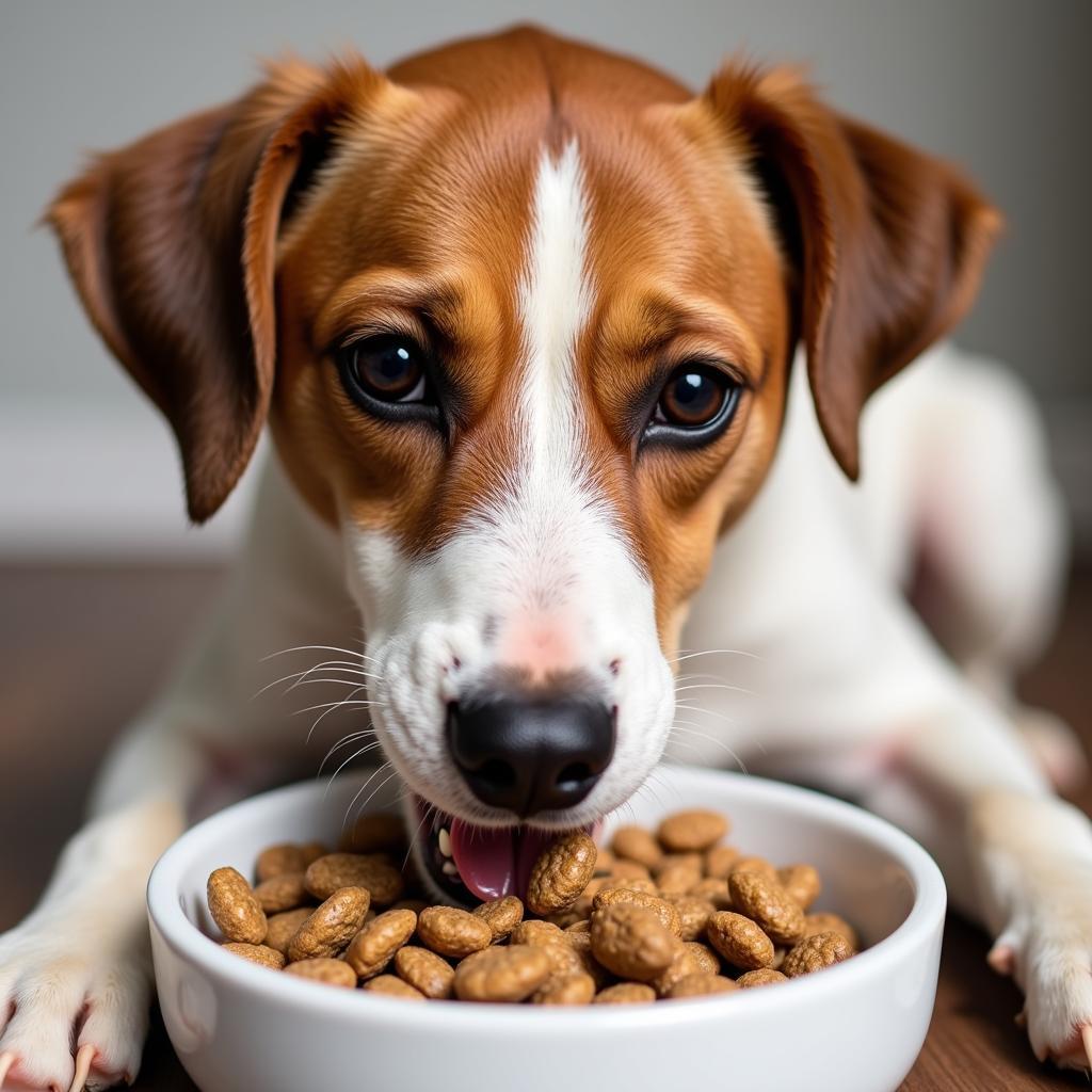 Jack Russell Terrier Enjoying a Meal of Dry Dog Food