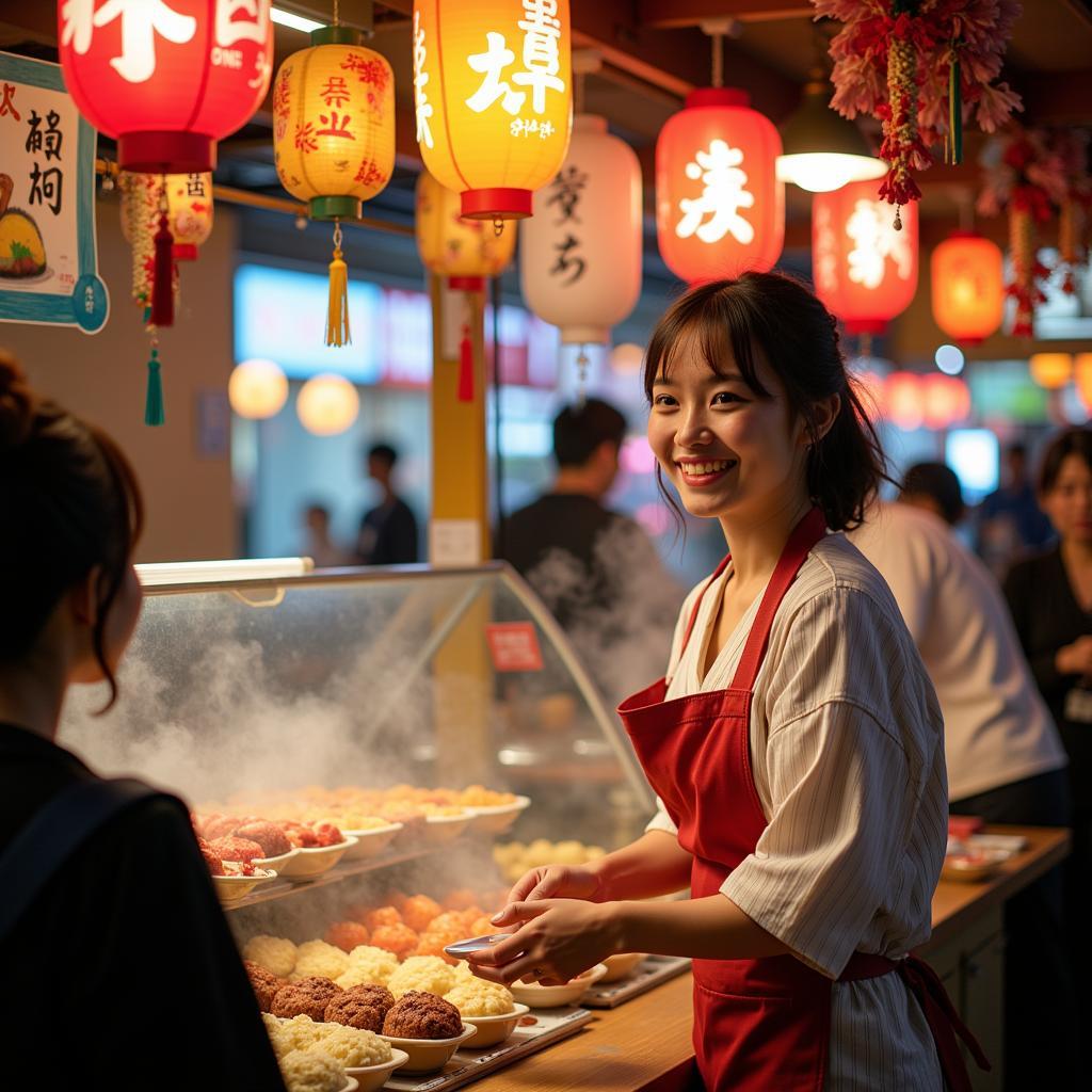 Vibrant Japanese Food Bazaar Stall