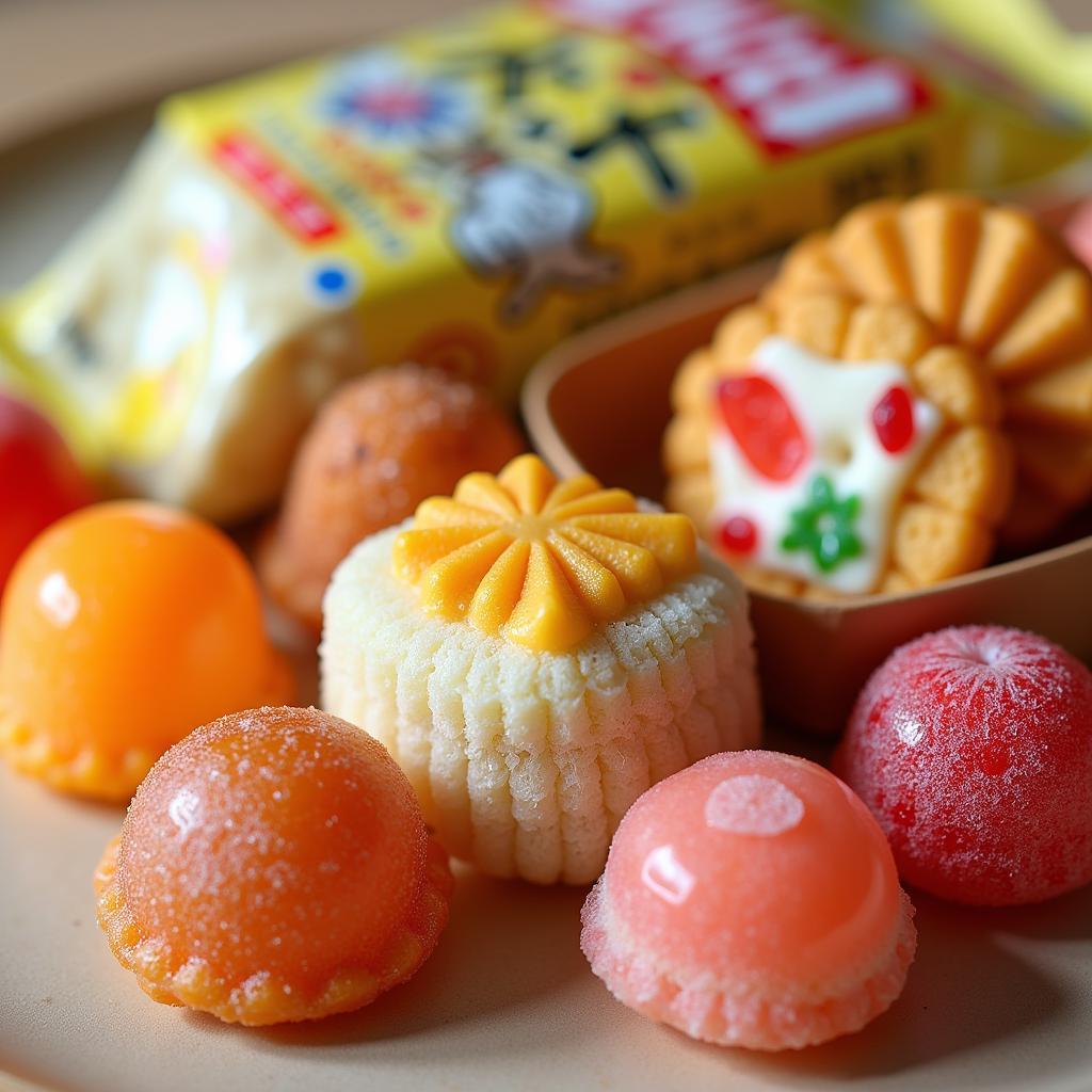 Close-up of a selection of Japanese snacks from a subscription box