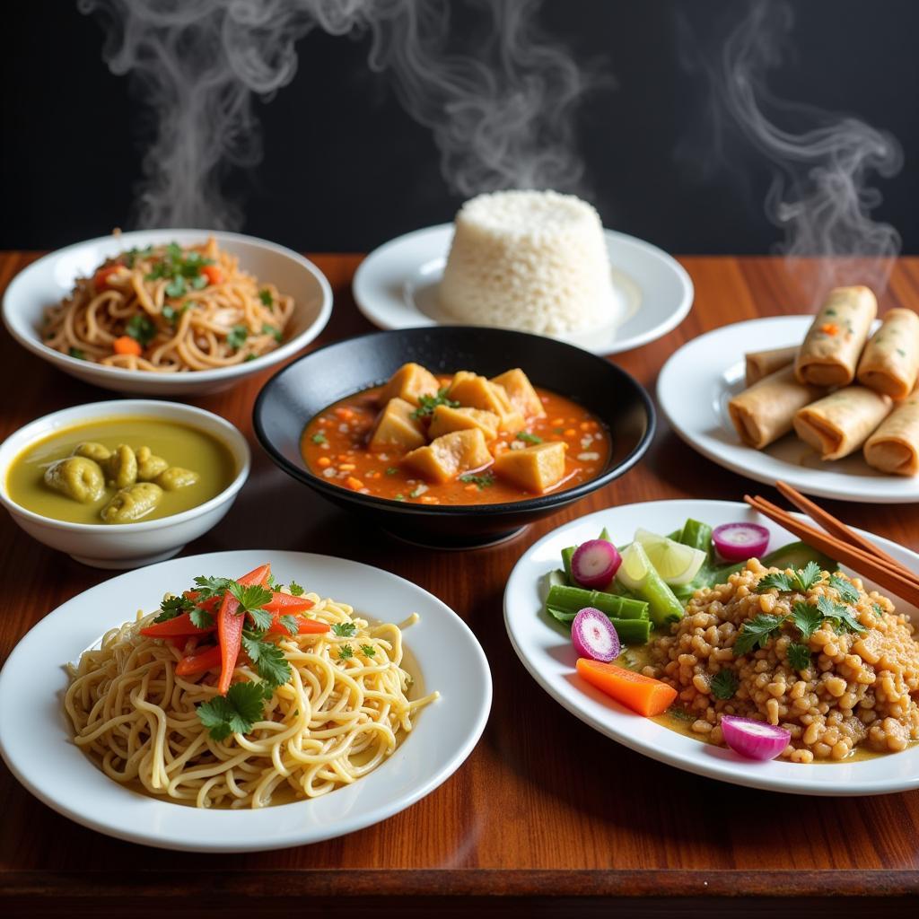 A vibrant spread of various Jasmine Thai dishes, showcasing the menu's diversity.