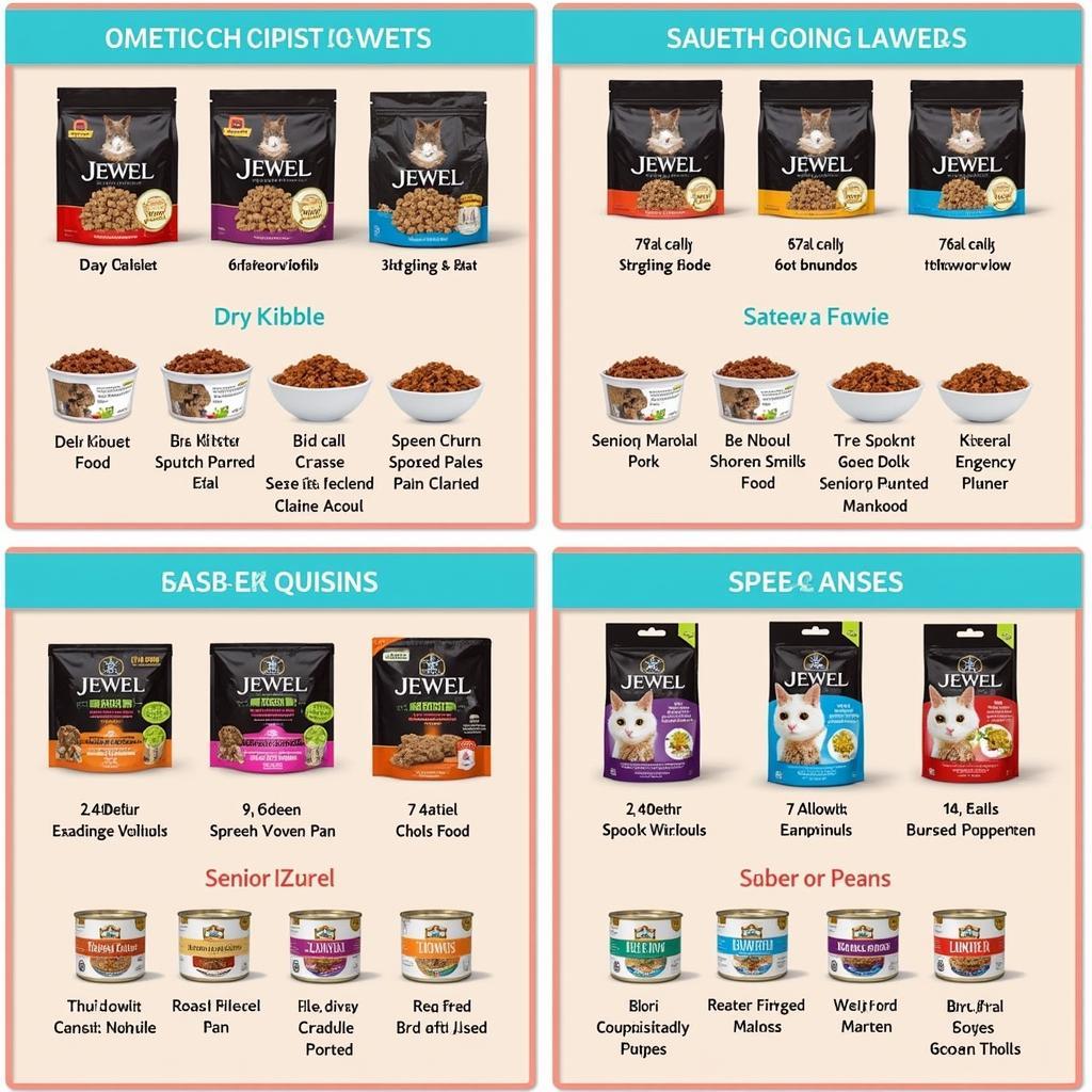 A variety of Jewel cat food flavors and formulas.