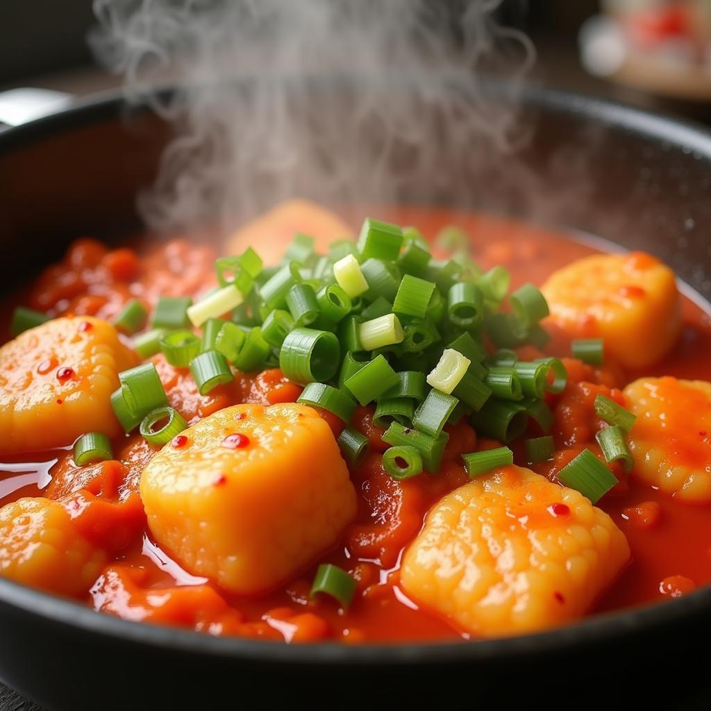 Spicy Tteokbokki in a Steaming Pot