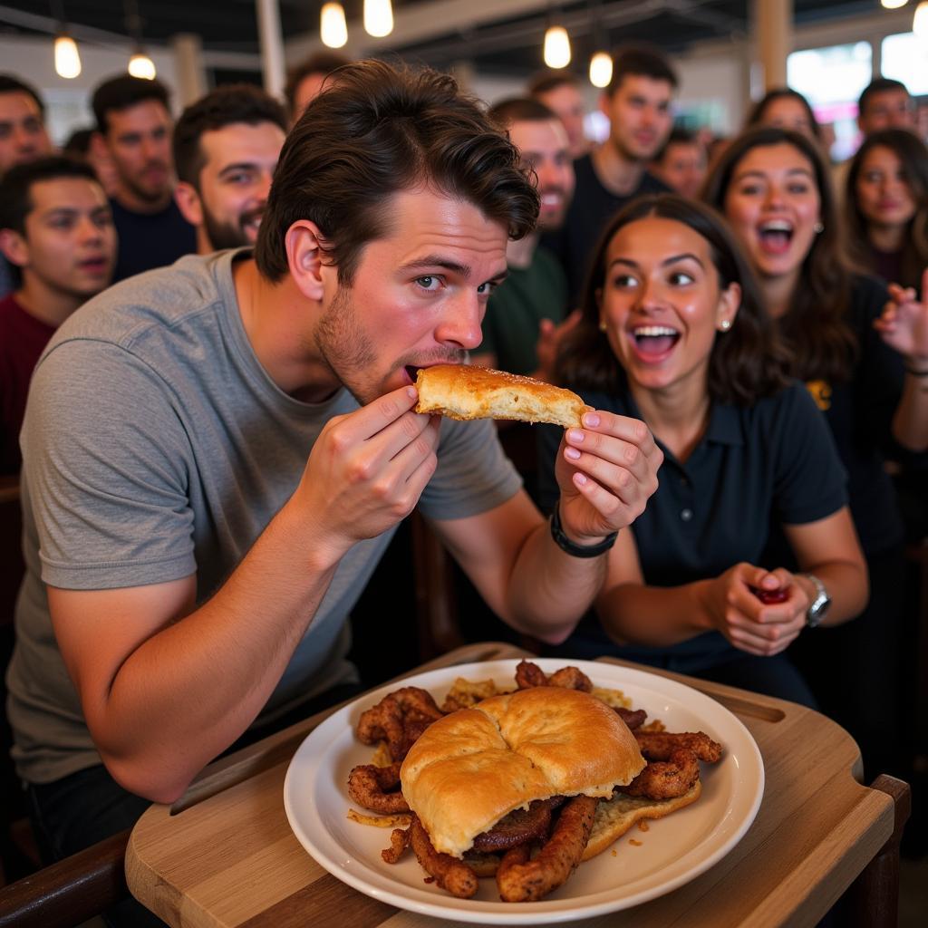 Spectators watch a food challenge