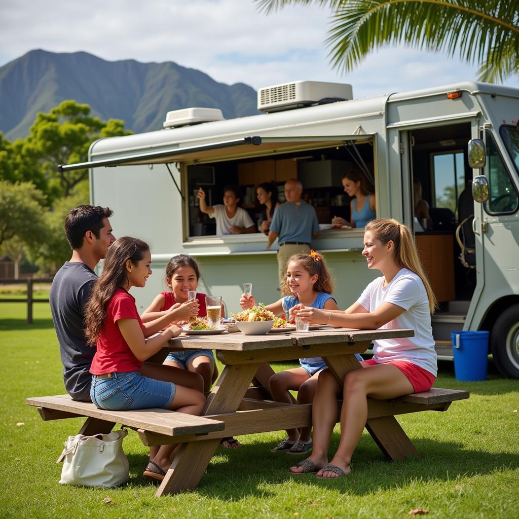 Family Dining at Kauai Food Truck