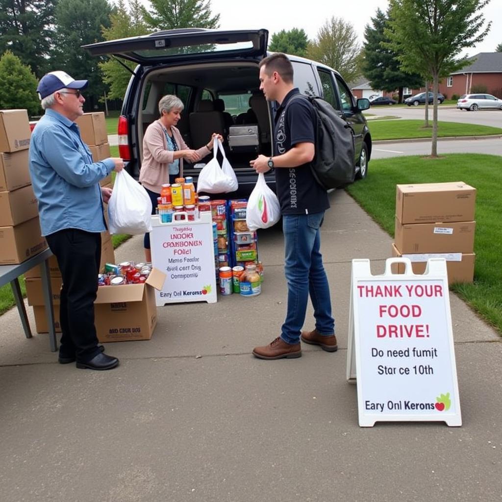 Community members donating food at a food drive for Kearns Food Pantry