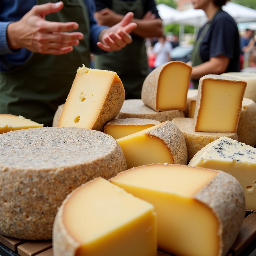 Artisan cheeses at a Kent food market