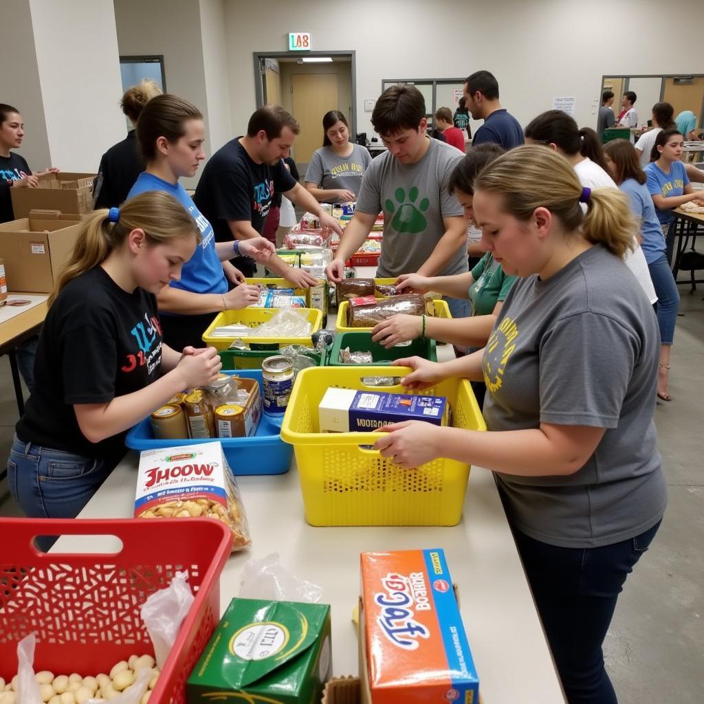 Volunteers sorting food at the Key West Food Bank