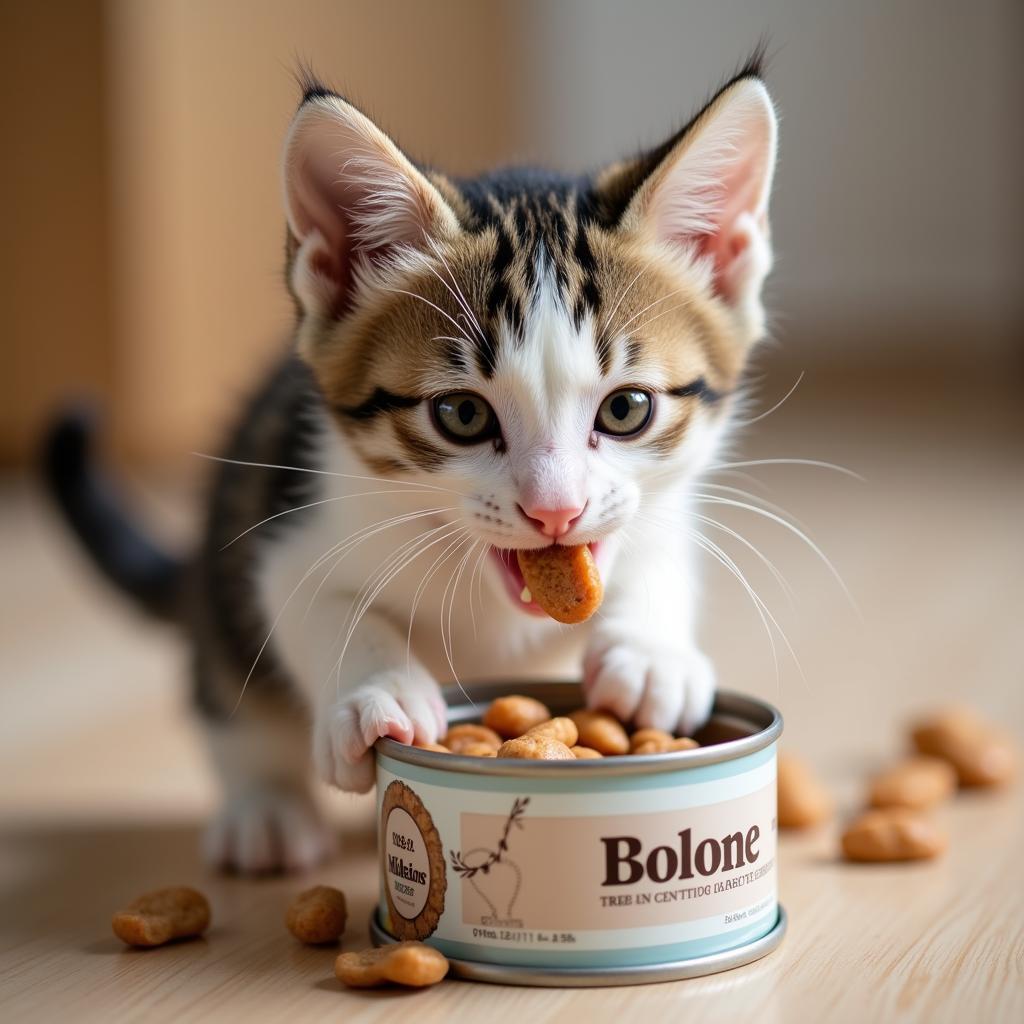 Kitten Enjoying Food from a Can