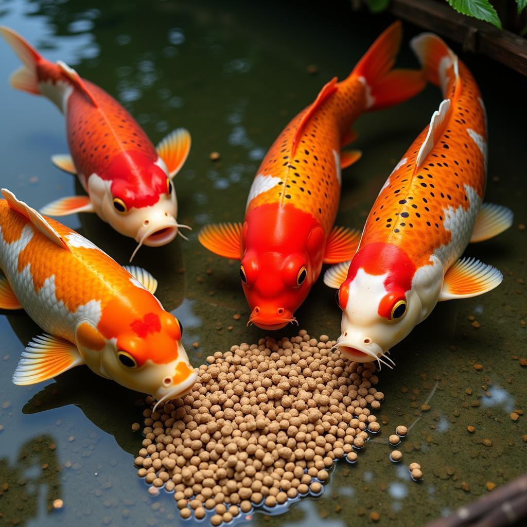 Koi Eating Hikari Wheat Germ Food