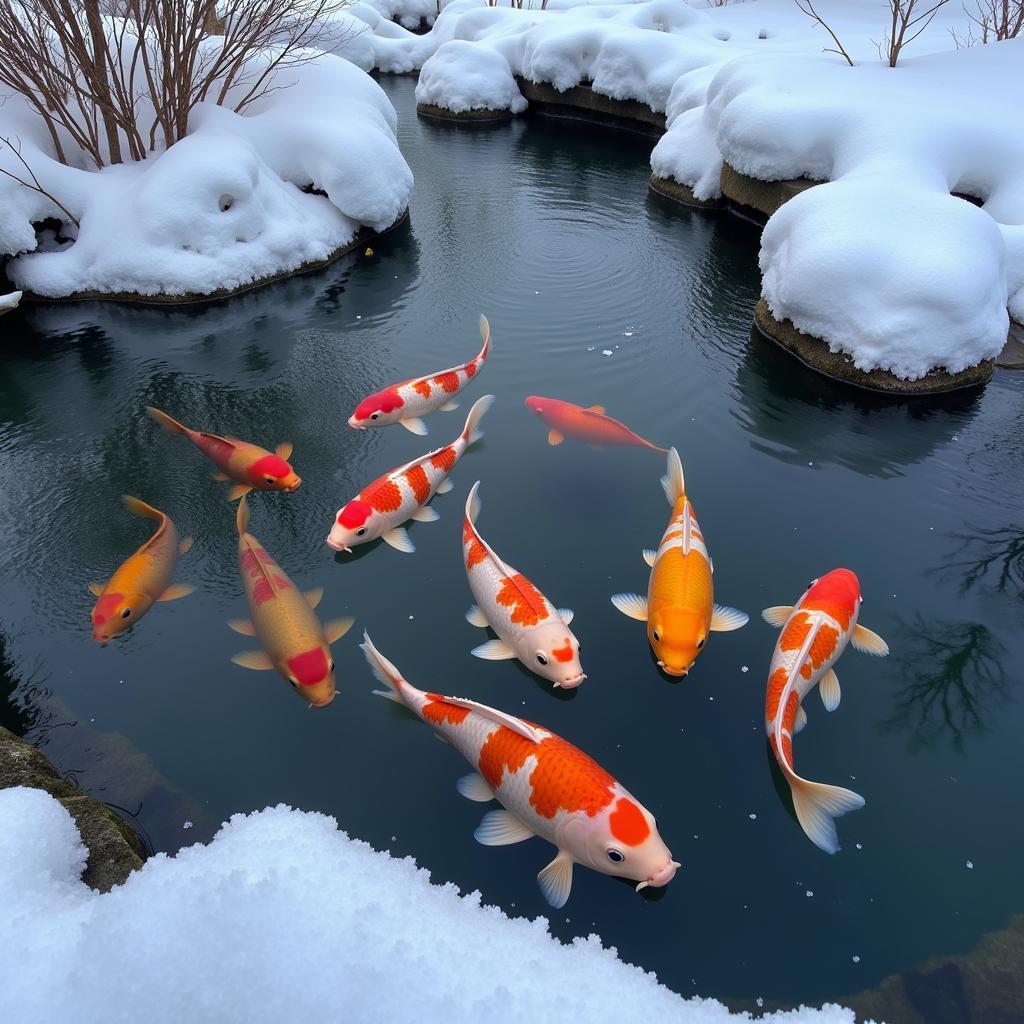 Koi in a Winter Pond