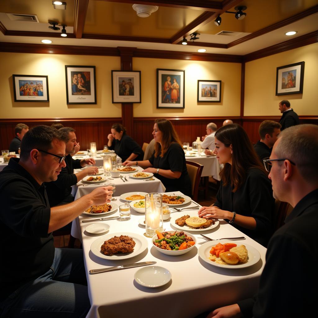 A cozy kosher restaurant in Copenhagen with diners enjoying their meals.