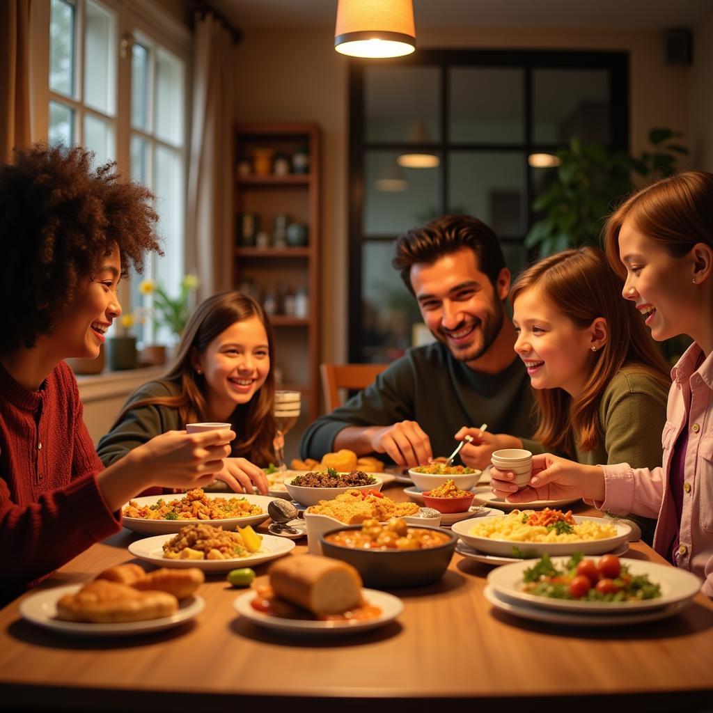 A family enjoying a traditional Kumar Foods meal together.