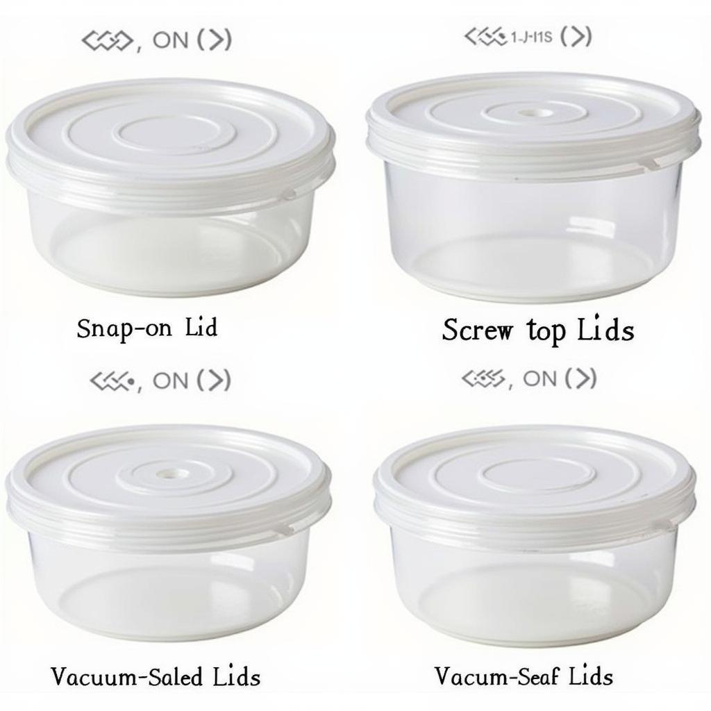 Various deli food storage container lids, showcasing different sealing mechanisms.