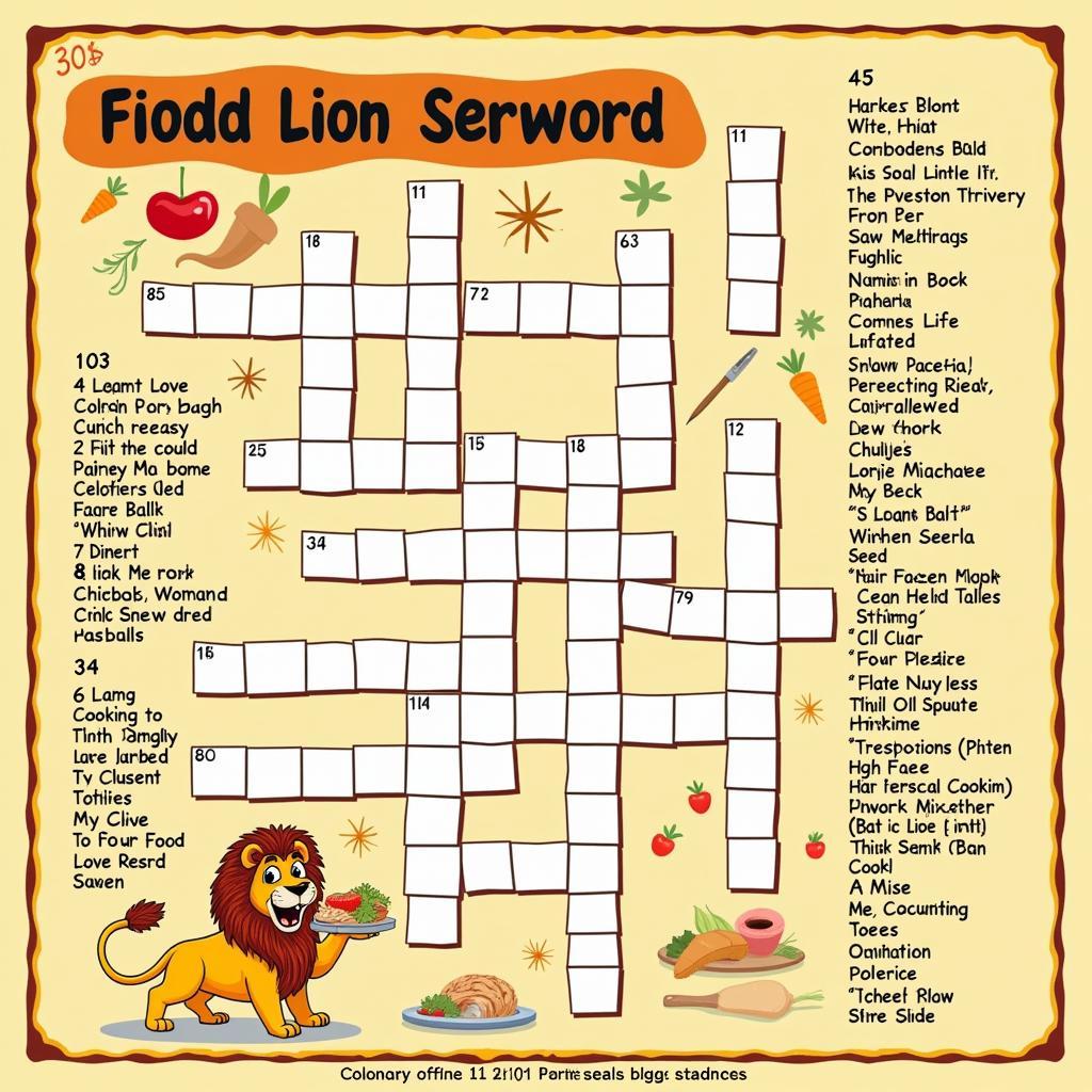 Lion themed food crossword puzzle with various culinary clues.